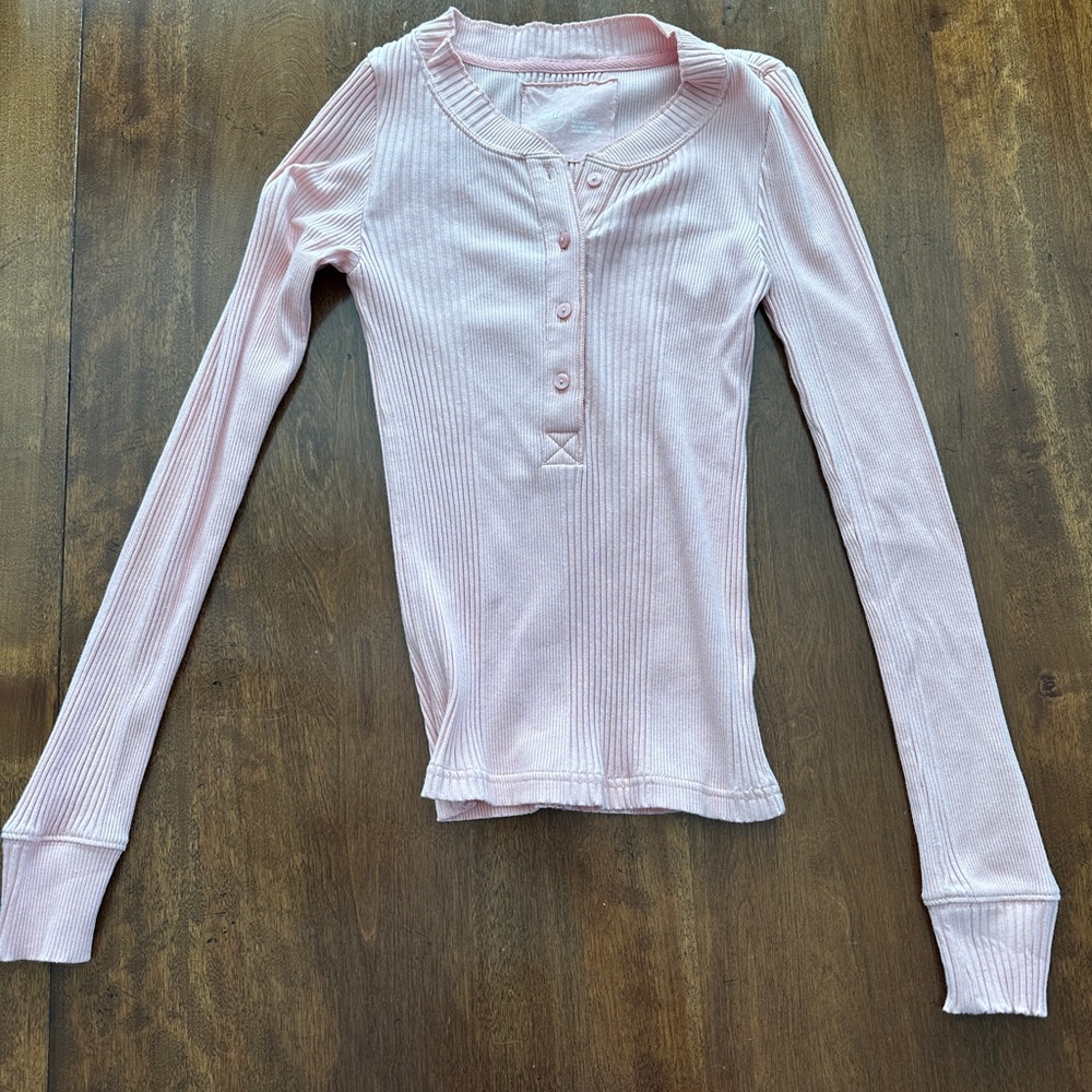 Aerie Pink Ribbed Long Sleeve Top